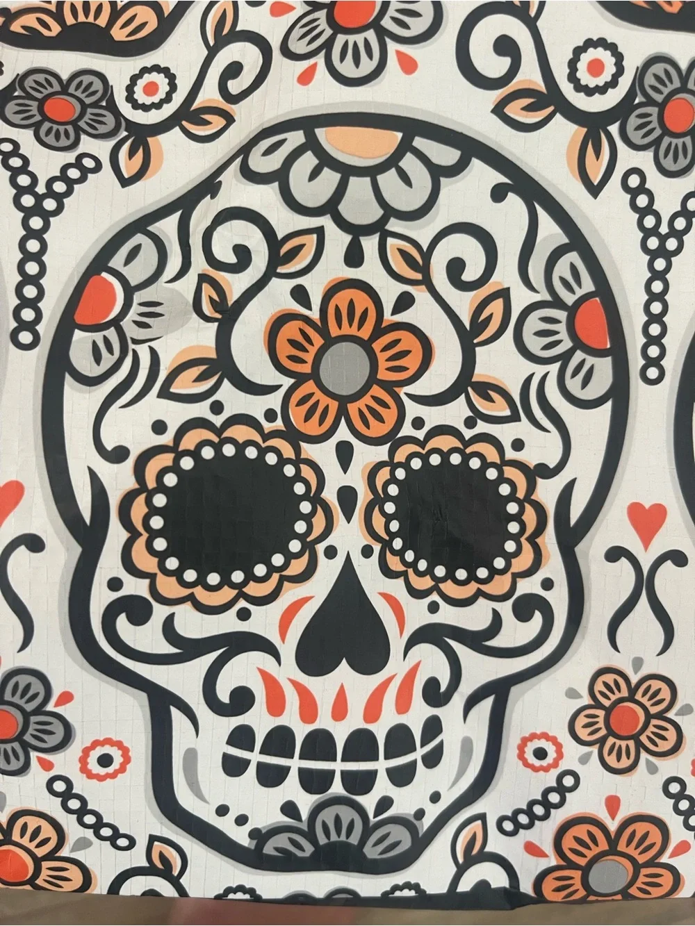 T.J.Maxx Halloween 💀🤍🧡🖤White, Orange and Black Sugar Skull Pattern Reusable Tote